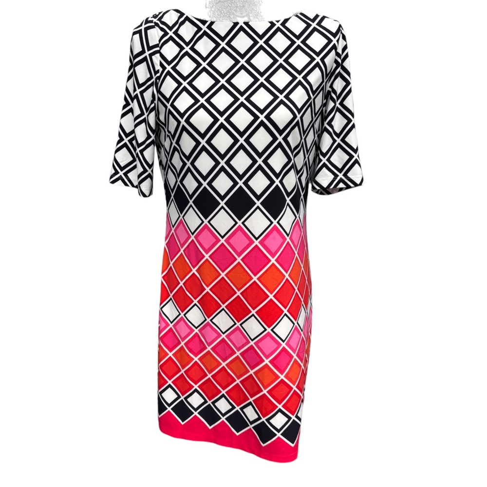 Eliza J Women’s 10P Colorful Geometric Print Lined Shift Dress, Petite Dresses